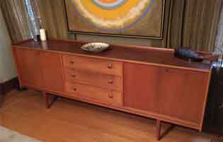Danish mid century modern teal credenza with BRANTORPS label 